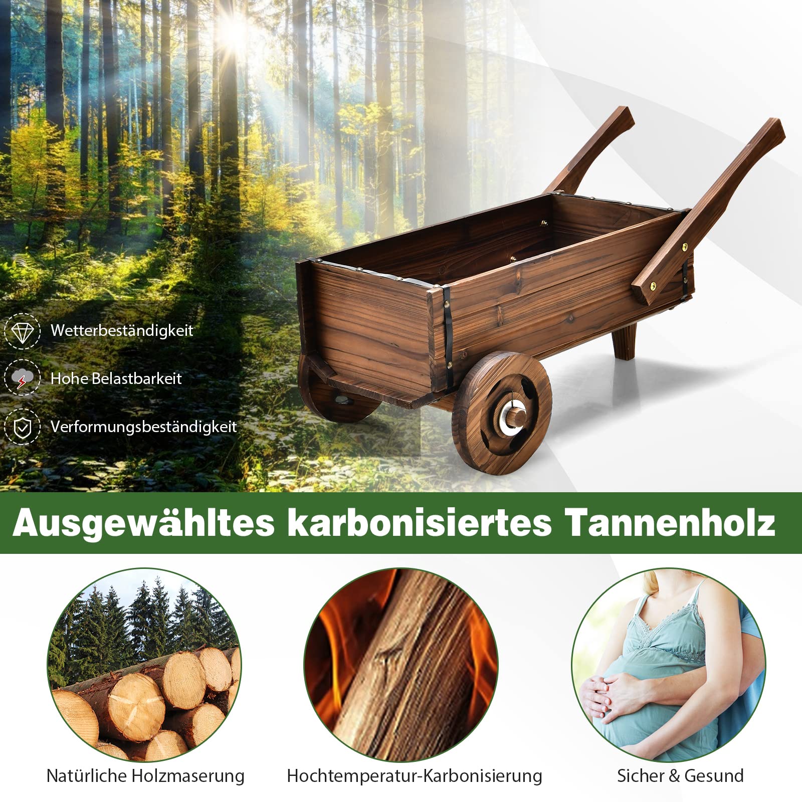 Blumenwagen Holz mit Rädern 🌿 Pflanzwagen für Garten Balkon Terrasse