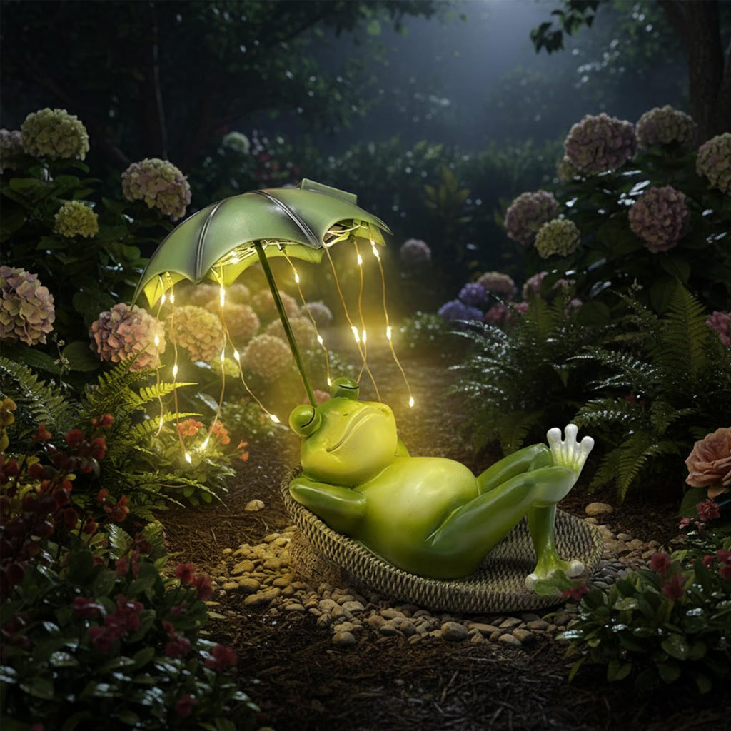 Solar Frosch Gartendeko mit Schirm Figur wasserdicht LED Garten Geschenk