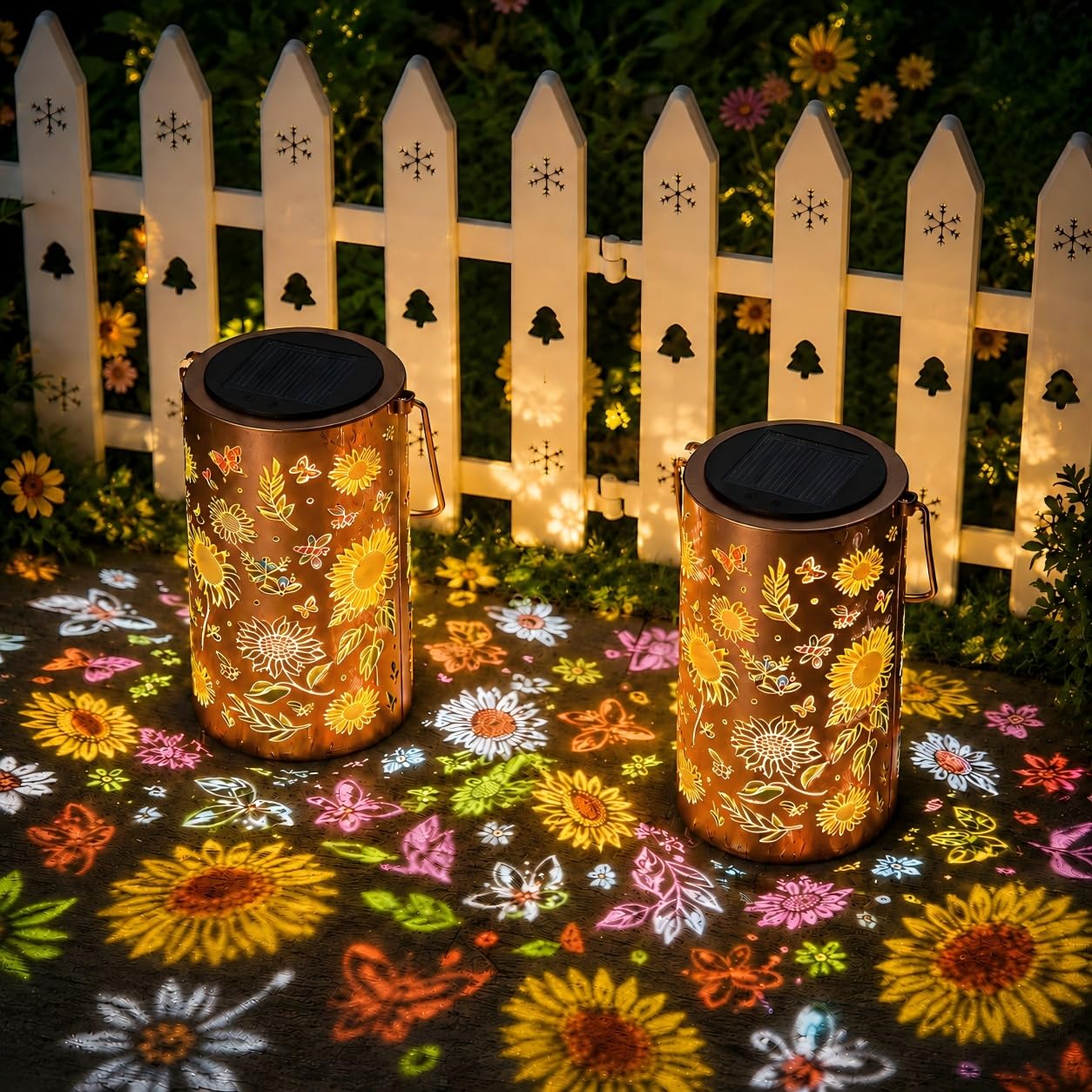 Sonnenblumen Solarlampe Hängend 2er Set – Bunt, IP65, Gartendeko Balkon & Terrasse