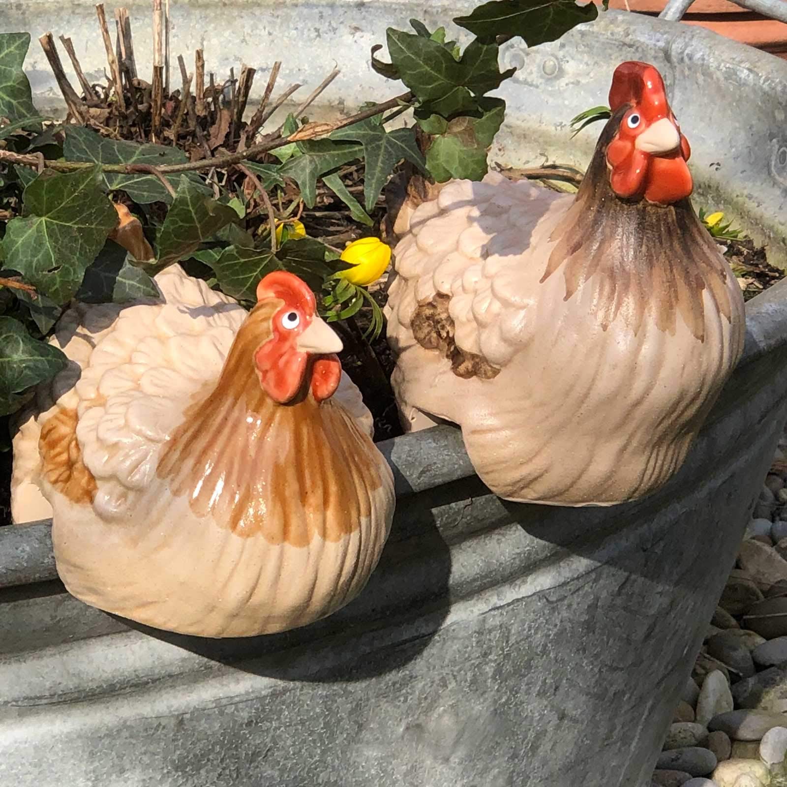 Lustige Hühner Deko 🐔 Keramik Gartenfigur für Balkon Terrasse & Blumentopf