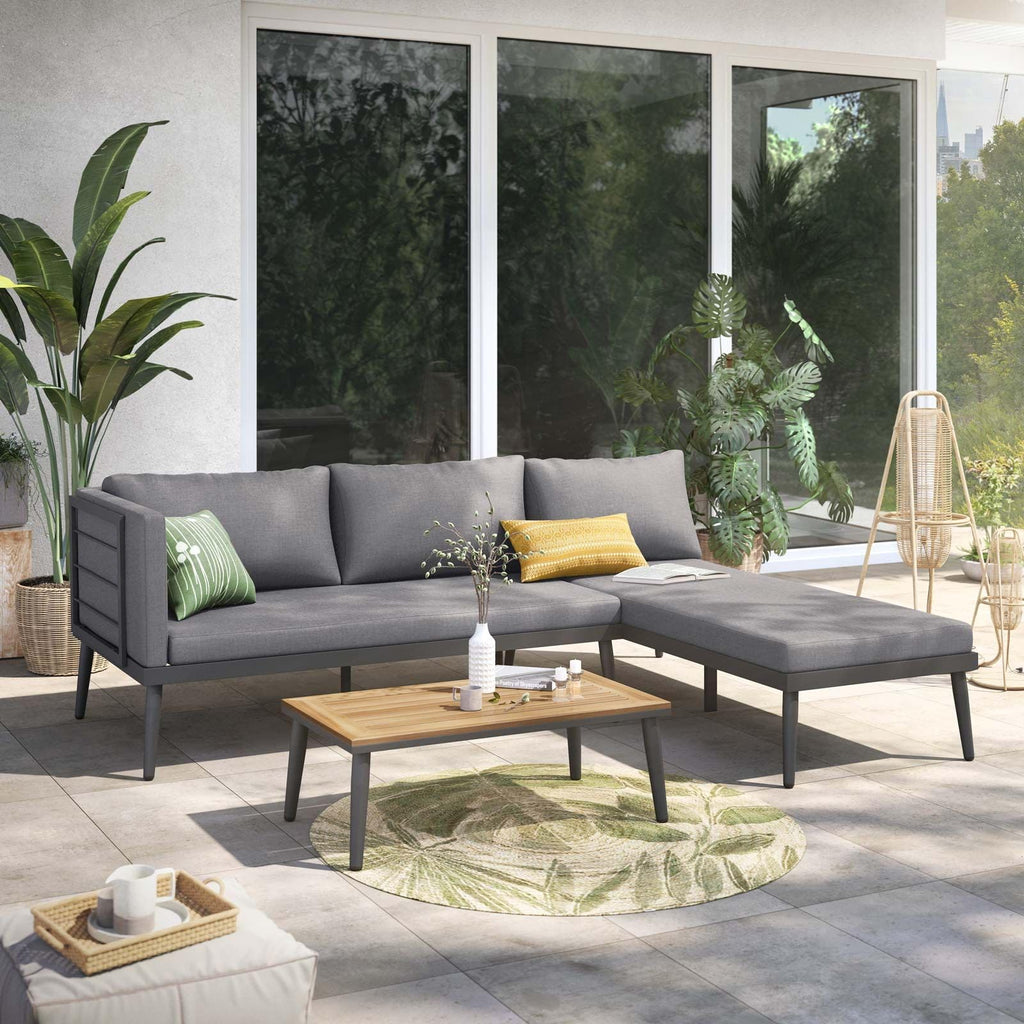 Lounge Set India 3-tlg. L-Form Anthrazit – Gartenmöbel für Terrasse