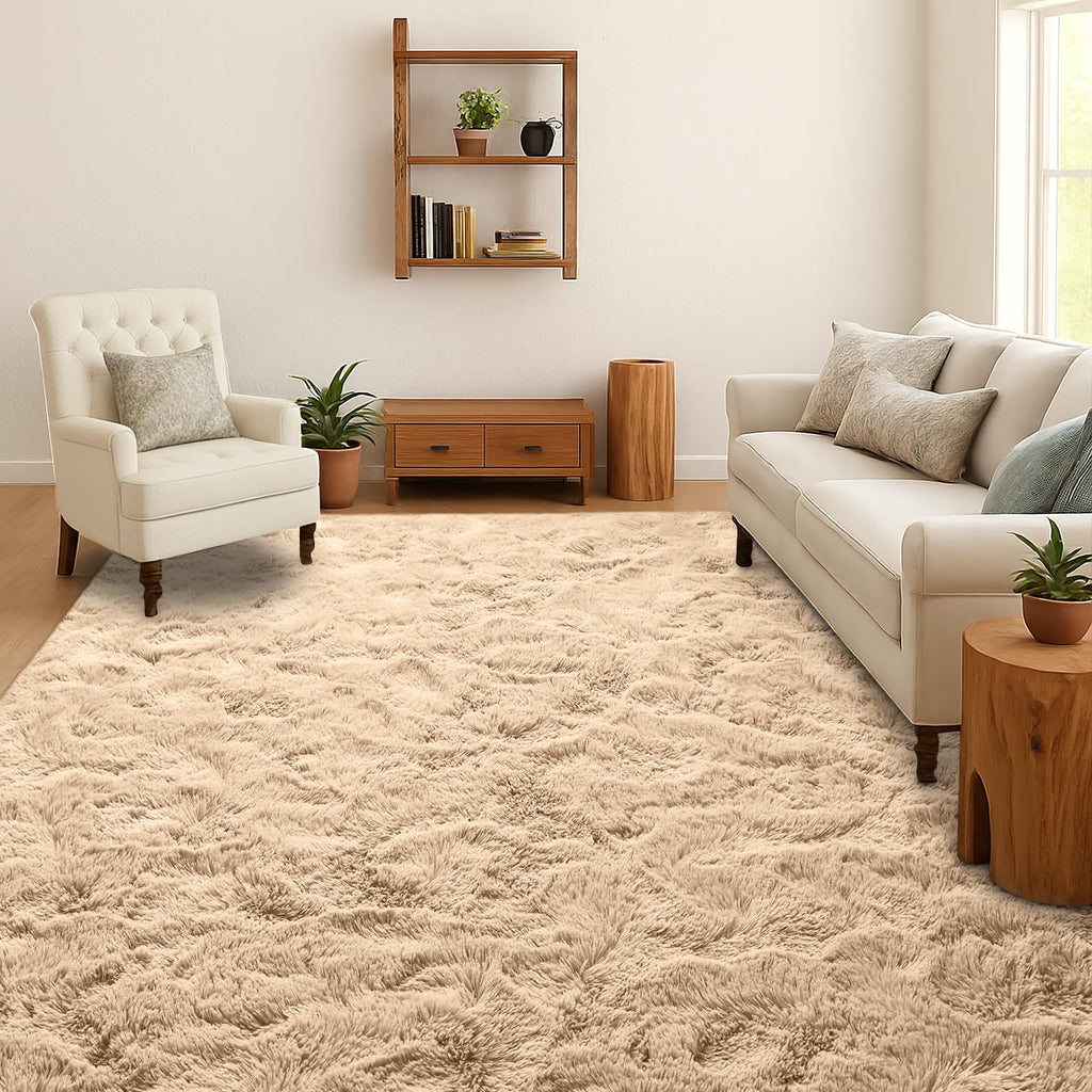Weicher Hochflor Teppich Beige – Großer Wohnzimmer Teppich für Schlafzimmer & Kinderzimmer