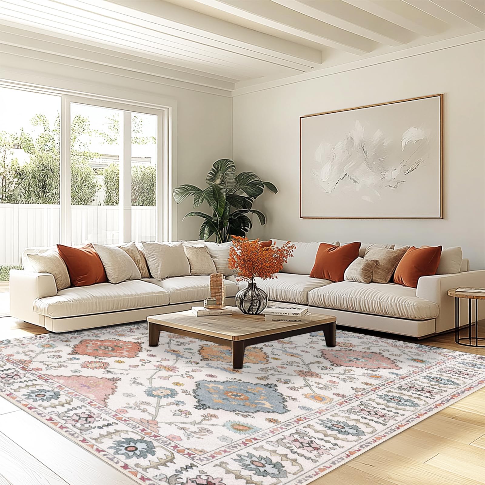 Boho Teppich 160×230 cm Vintage – weicher rutschfester Teppich für Wohnzimmer, Esszimmer & Schlafzimmer