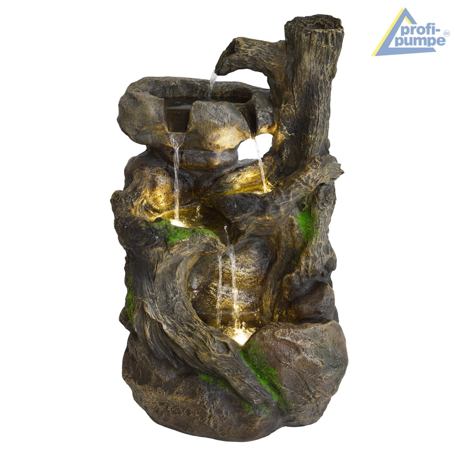 Gartenbrunnen Baumwurzel &amp; Stein-Kaskade mit LED – Zierbrunnen Indoor