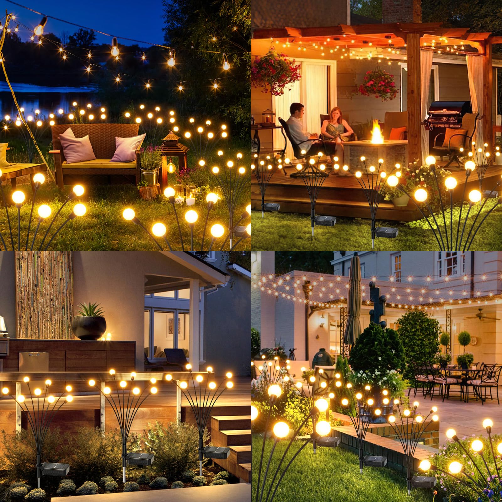 GEARLITE Firefly Solar Gartenlampen 4er Set – 32 LED IP65 Outdoor Wegbeleuchtung