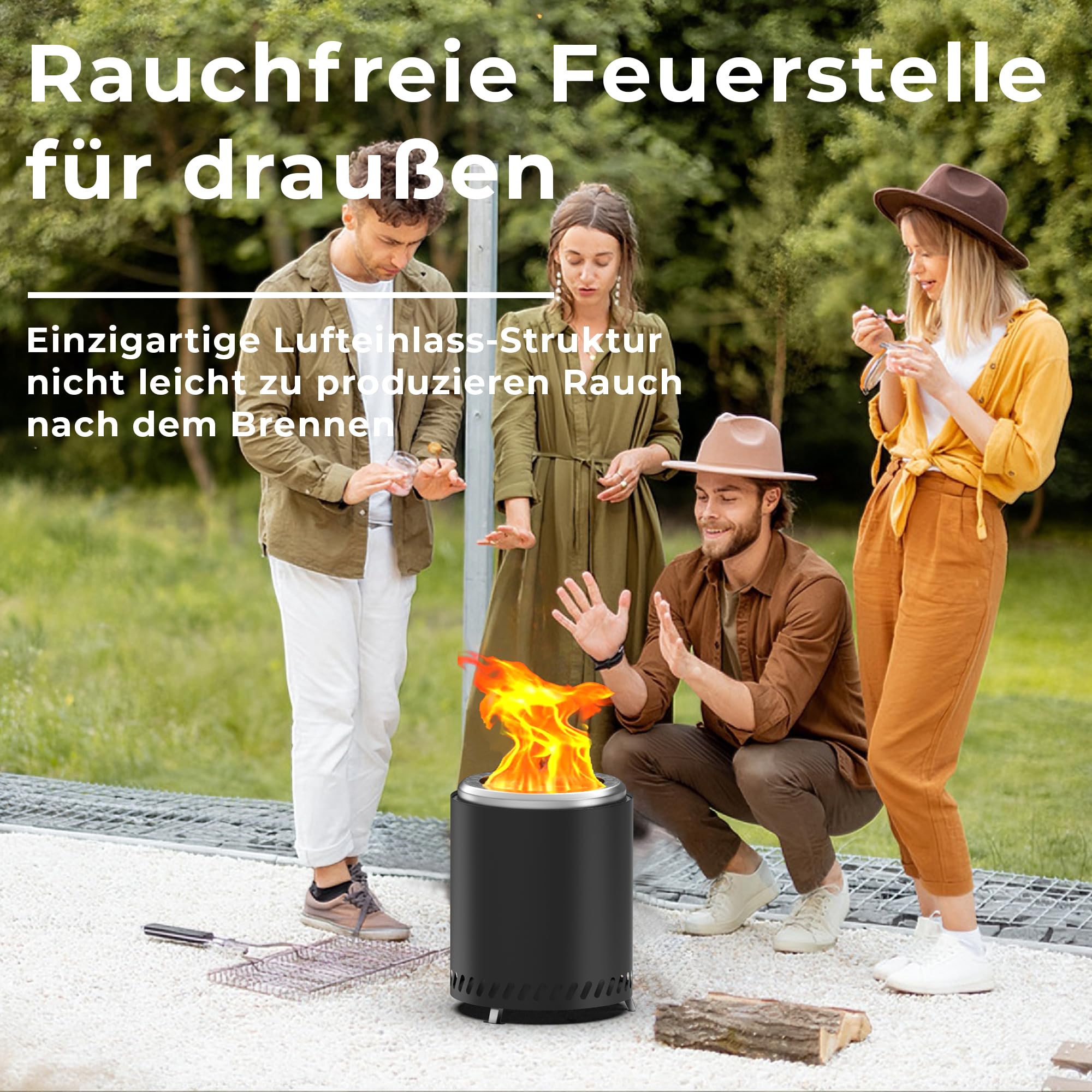 Feuersäule Edelstahl raucharme Pelletfackel Outdoor mit Tragetasche
