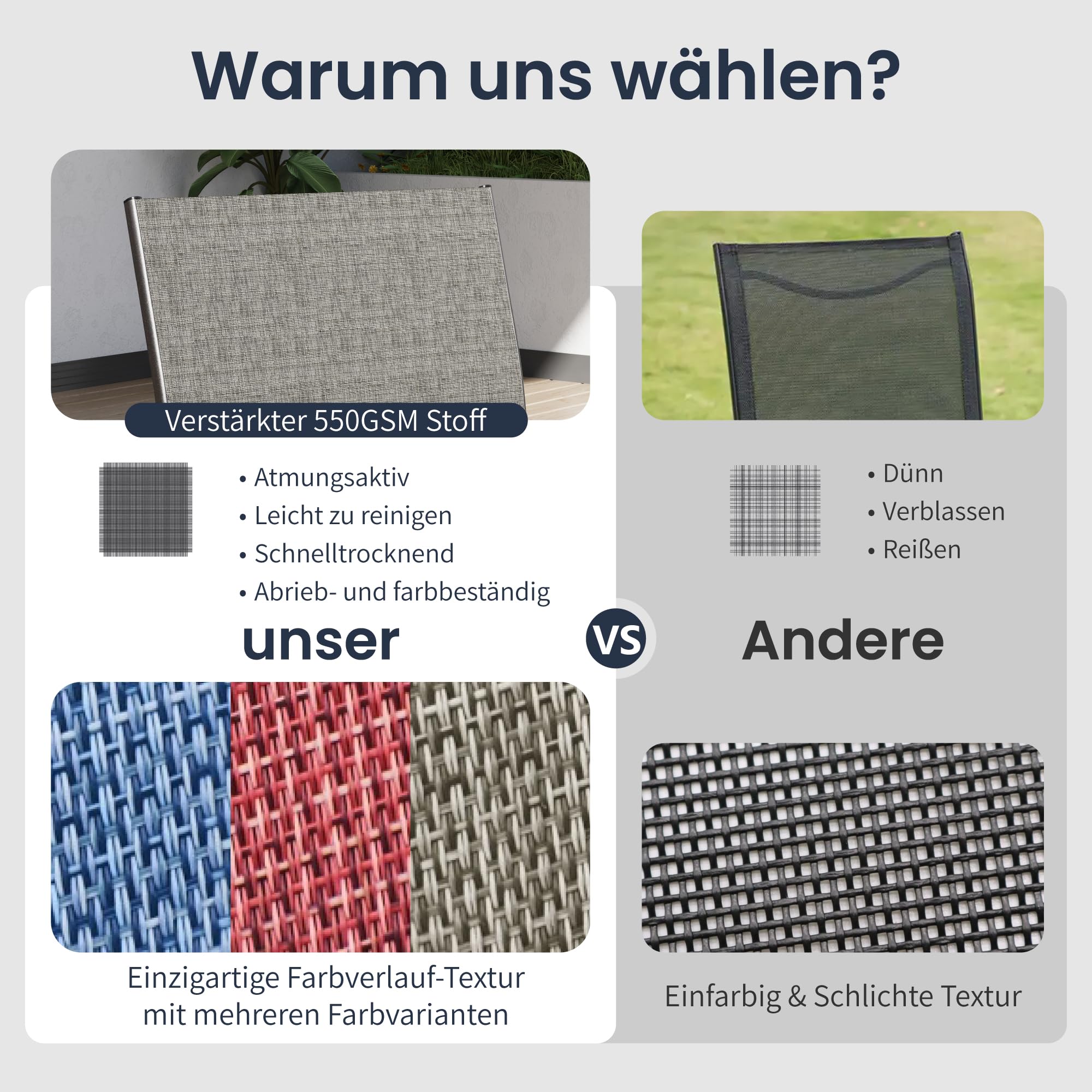 PHI VILLA Gartenmöbel Set für 6 Personen – Wetterfestes Outdoor Essgruppe