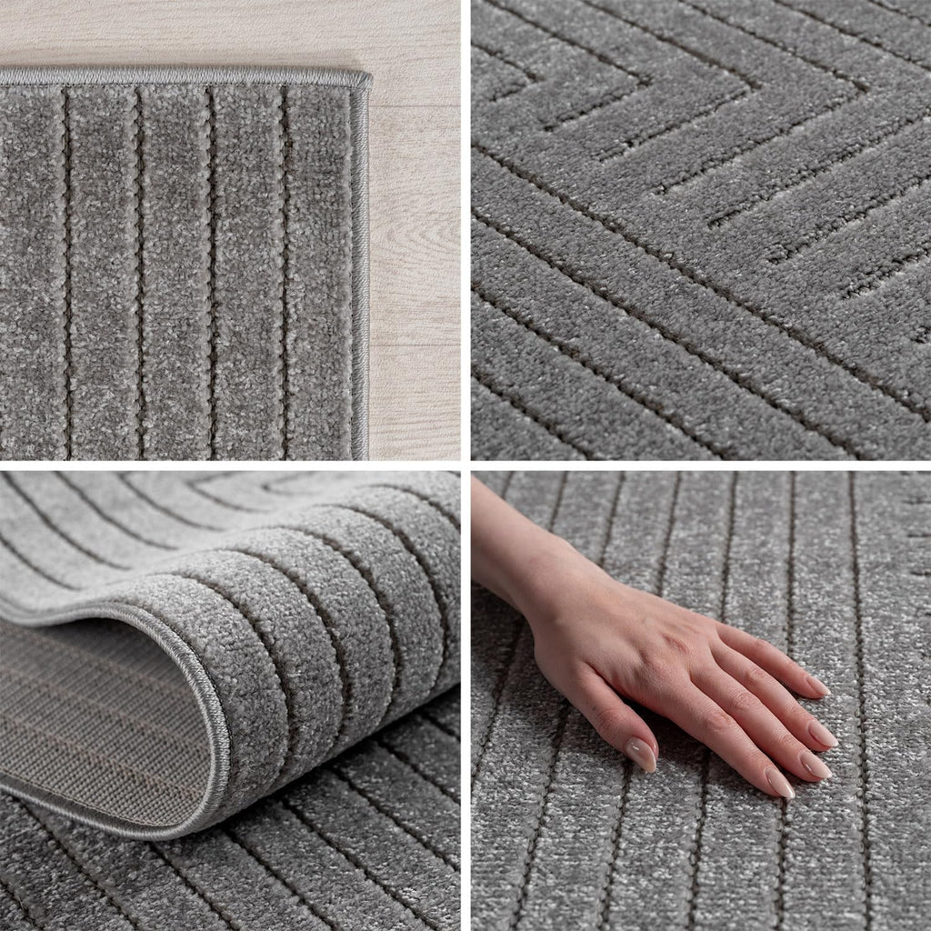 Moderner Teppich Grau – Kurzflor Teppich für Wohnzimmer, Schlafzimmer oder Balkon