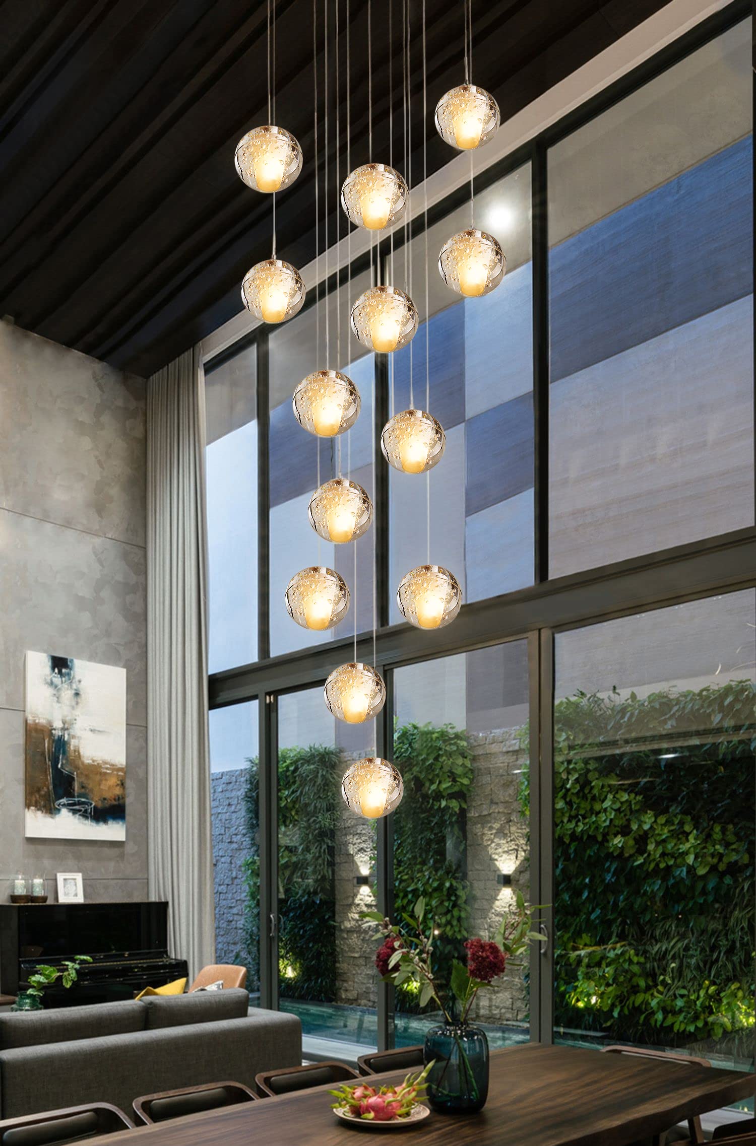 LED Kristall Pendelleuchte 14-flammig rund – Moderner Glas Kronleuchter für Wohnzimmer & Esszimmer