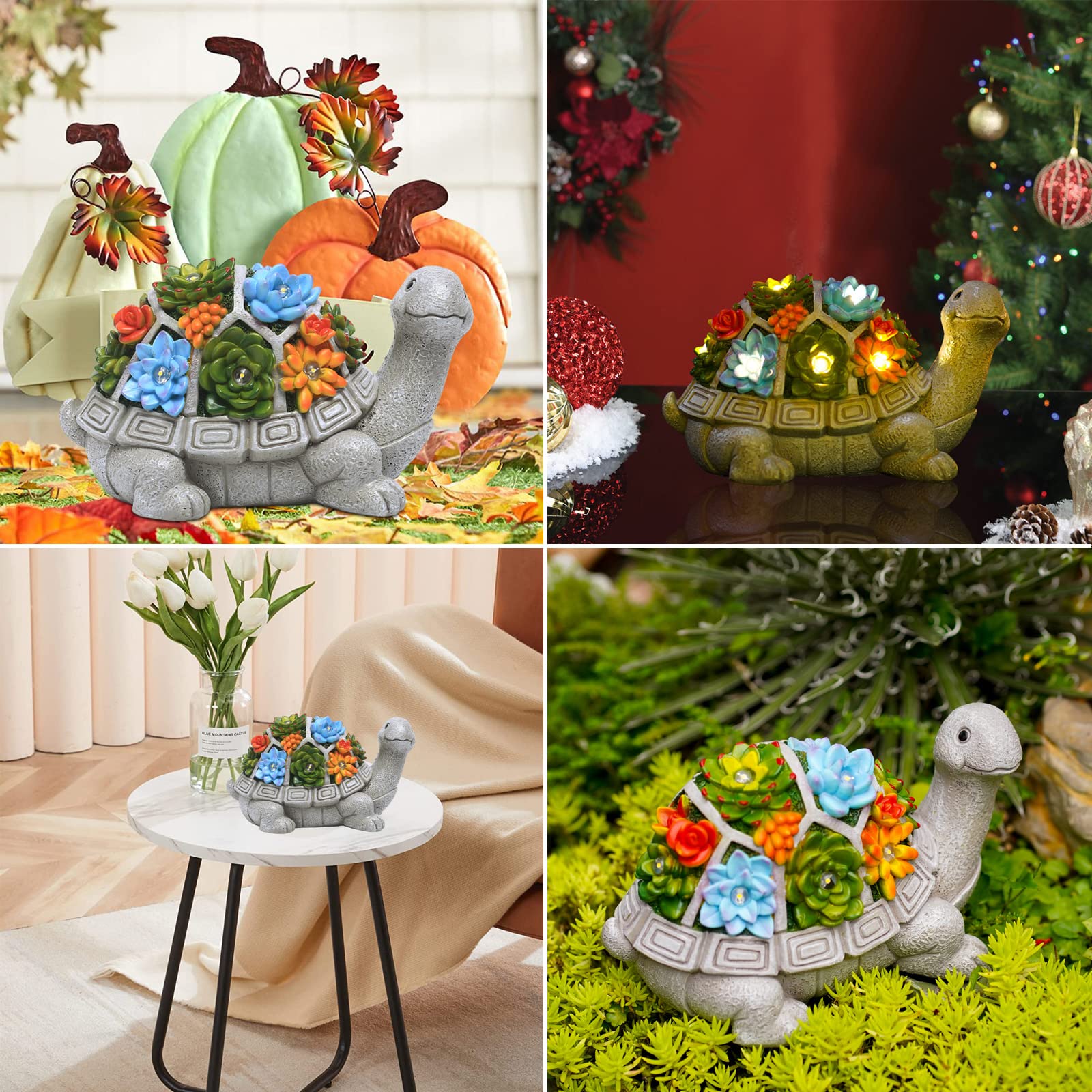 Solar Schildkröte Gartenfigur mit Sukkulenten Deko Terrasse Balkon Geschenk