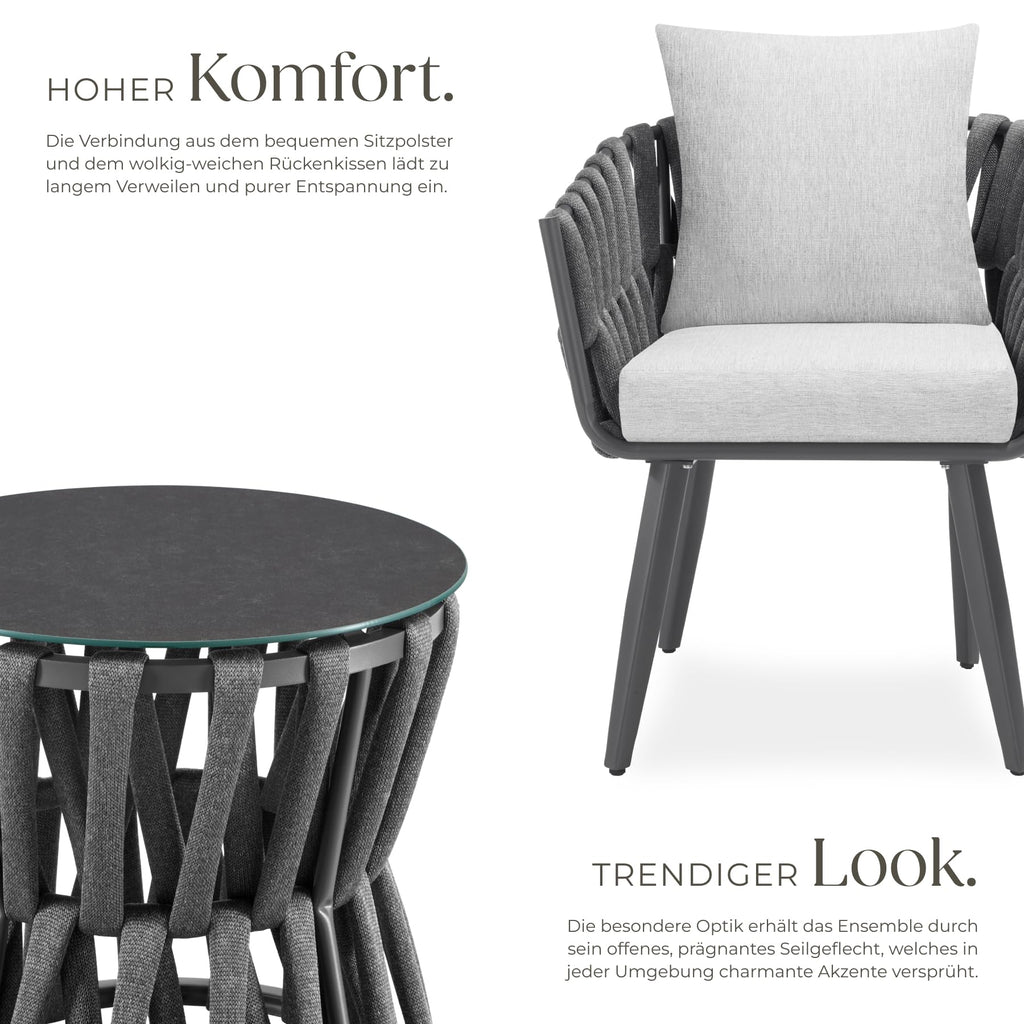 Modernes Gartenmöbel Set mit Rope Design – Aluminium Lounge Set mit Tisch & Polstern