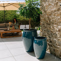 Keramik Blumentopf XL in Azurblau – Stilvoller Pflanzkübel für Balkon & Garten