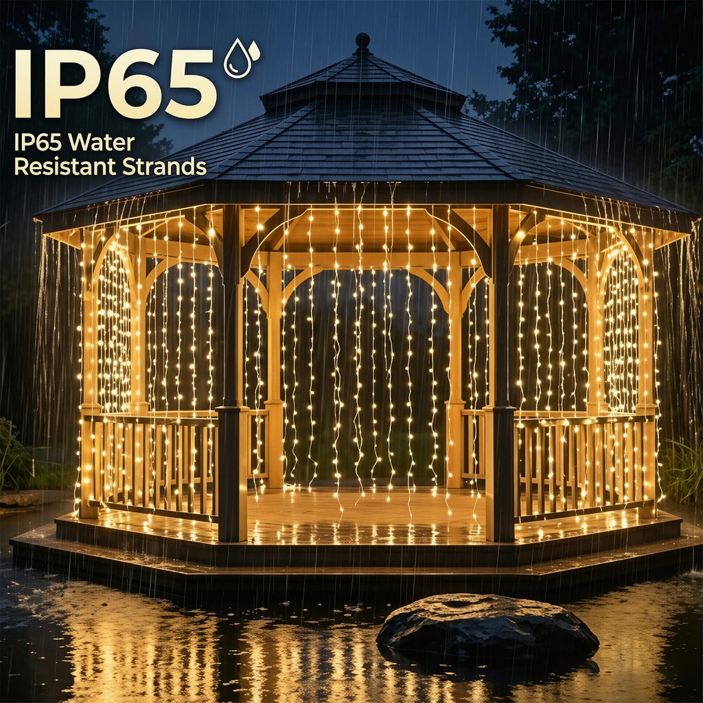 Dekofun LED Lichtervorhang 3×3 m, 300 Warmweiße LEDs, 8 Modi, IP65 für Innen & Außen