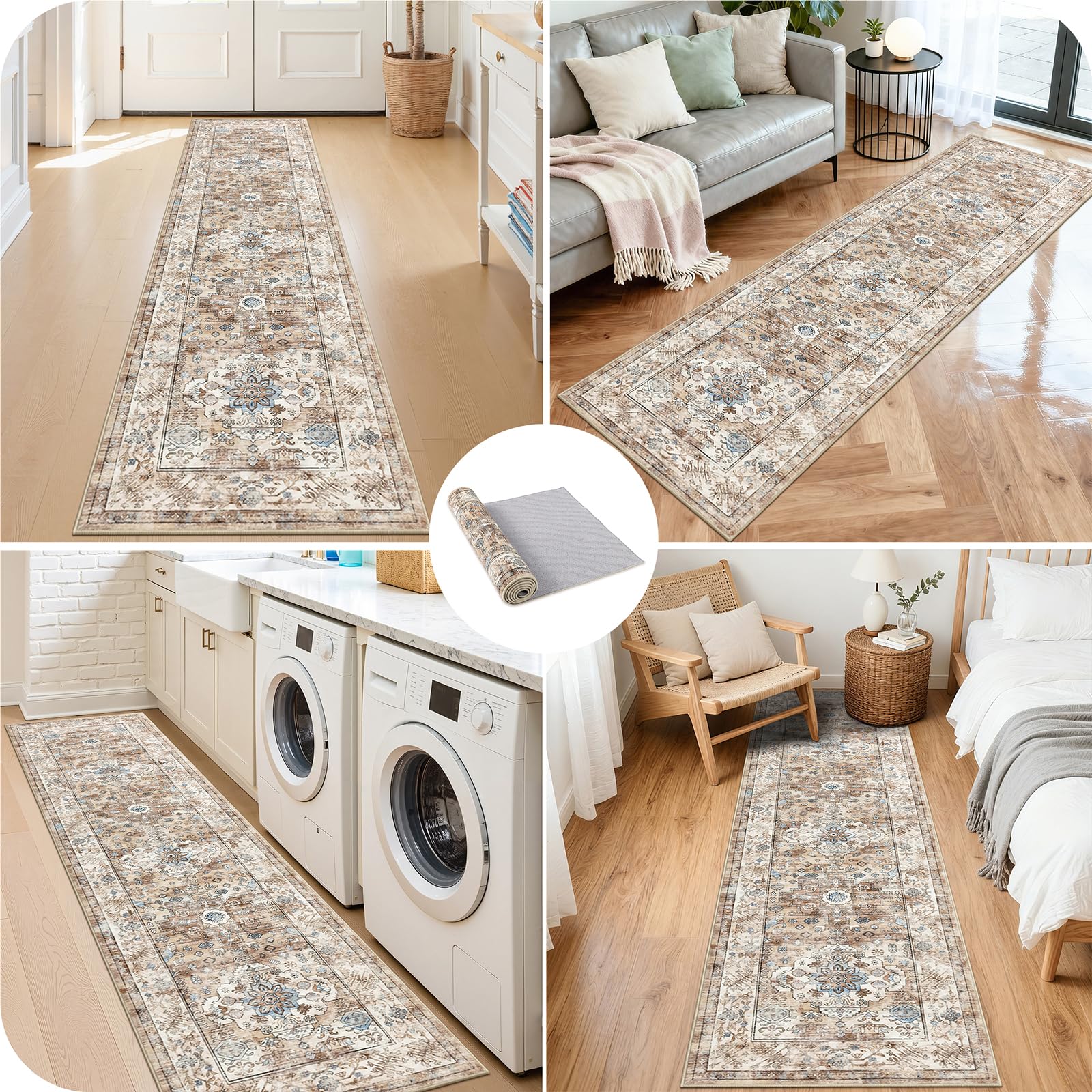 Läufer Teppich 60x240 cm – Rutschfester Flur & Küchenläufer Waschbar