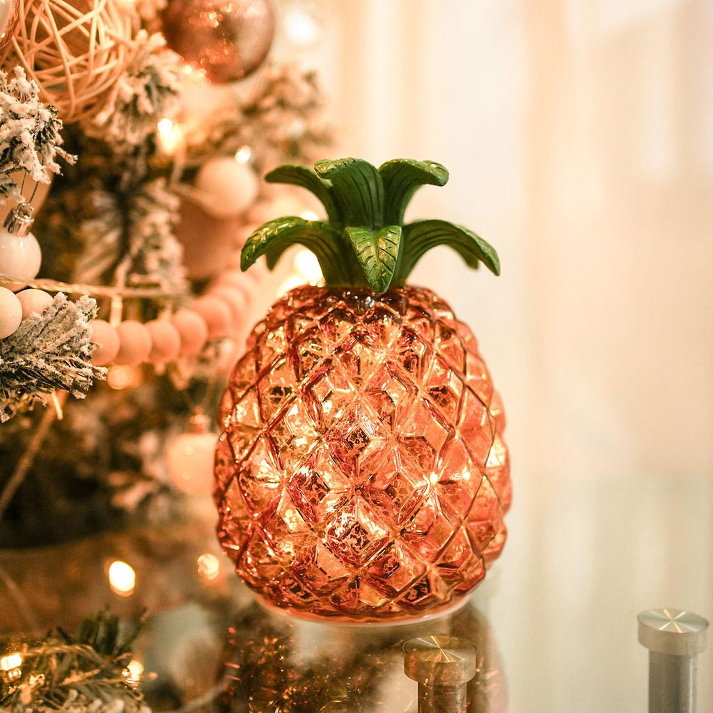 Goldene Ananas LED Lampe – Dekorative Tischlampe aus Glas für Wohnzimmer & Schlafzimmer