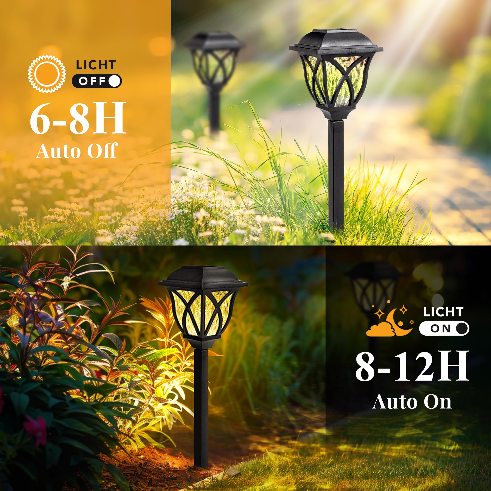 GIGALUMI Solarlampen Garten 6er Set – LED Wegeleuchten warmweiß für außen