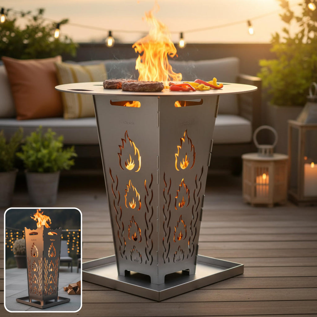 Feuerkorb 80cm mit Grillplatte &amp; Ascheschale – 2-in-1 Feuerschale