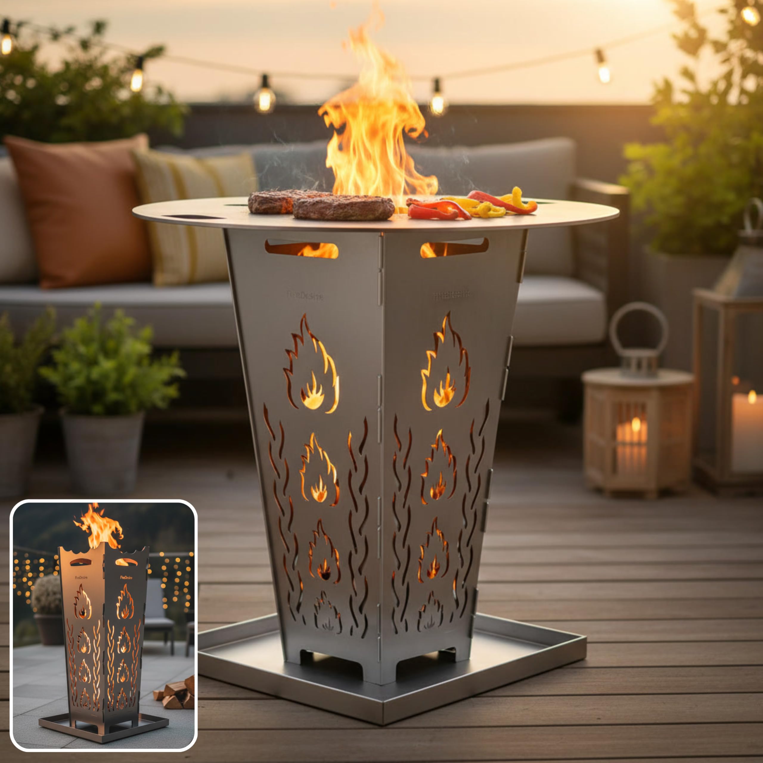 Feuerkorb 80cm mit Grillplatte &amp; Ascheschale – 2-in-1 Feuerschale