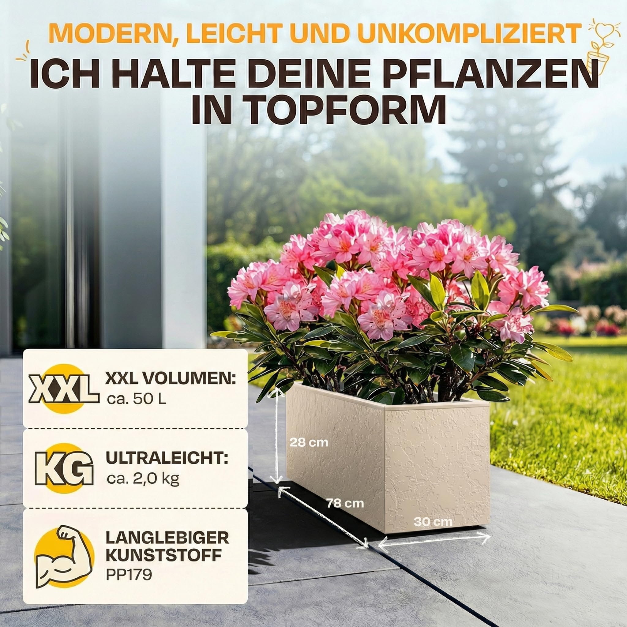 Moderner Pflanzkübel 50L für Balkon & Garten – Stilvoll & wetterfest