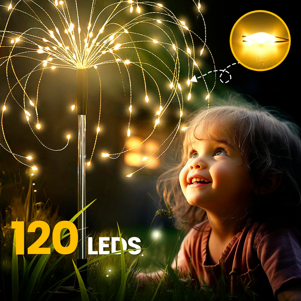 GIGALUMI Solar Feuerwerk Gartenlampen 4er Set – 120 LED IP65 Outdoor Balkon Terrasse Deko