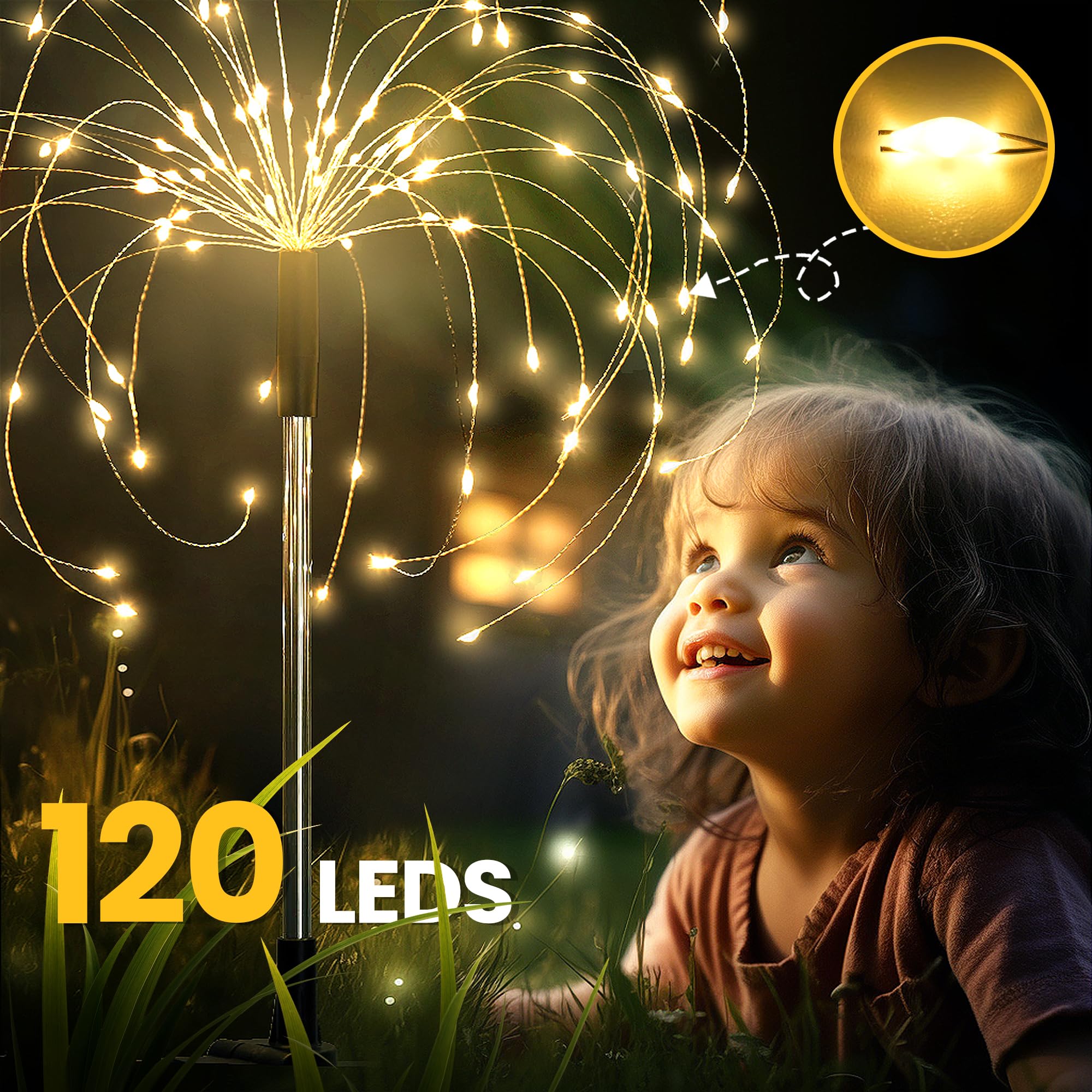 GIGALUMI Solar Feuerwerk Gartenlampen 4er Set – 120 LED IP65 Outdoor Balkon Terrasse Deko