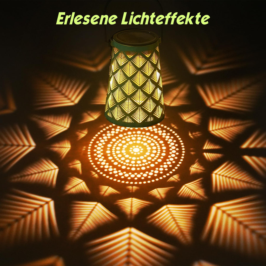 Solar Gartenlaterne 4er Set Vintage – Kiefernmuster, IP65, LED, Patina Grüngold