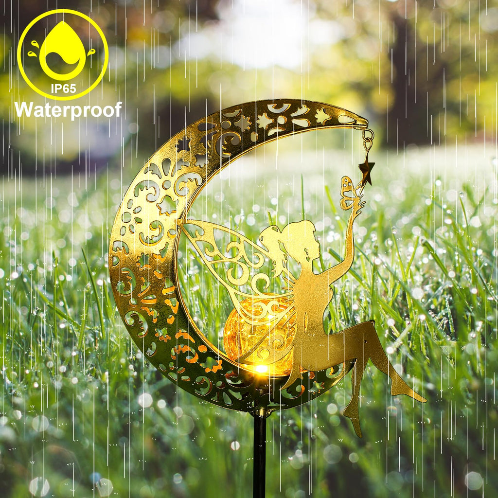 Solar Gartenleuchte Mondfee – Glaskugel, warmweiß, wasserdicht für Garten & Pfad