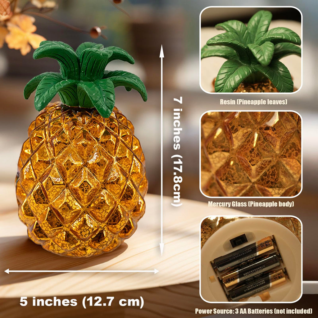 Goldene Ananas LED Lampe – Dekorative Tischlampe aus Glas für Wohnzimmer & Schlafzimmer