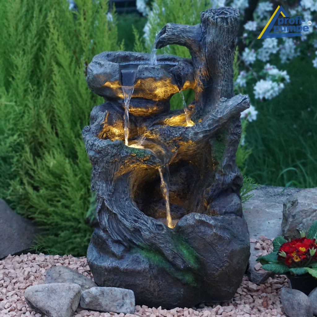 Gartenbrunnen Baumwurzel &amp; Stein-Kaskade mit LED – Zierbrunnen Indoor