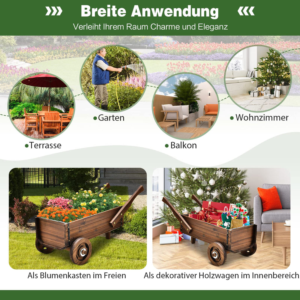 Blumenwagen Holz mit Rädern 🌿 Pflanzwagen für Garten Balkon Terrasse