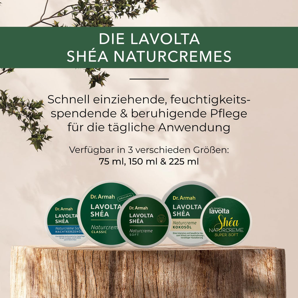 Dr. Armah Lavolta Shea Naturcreme Classic – Reichhaltige Körpercreme mit 100% Sheabutter & Vitamin E, 150 ml