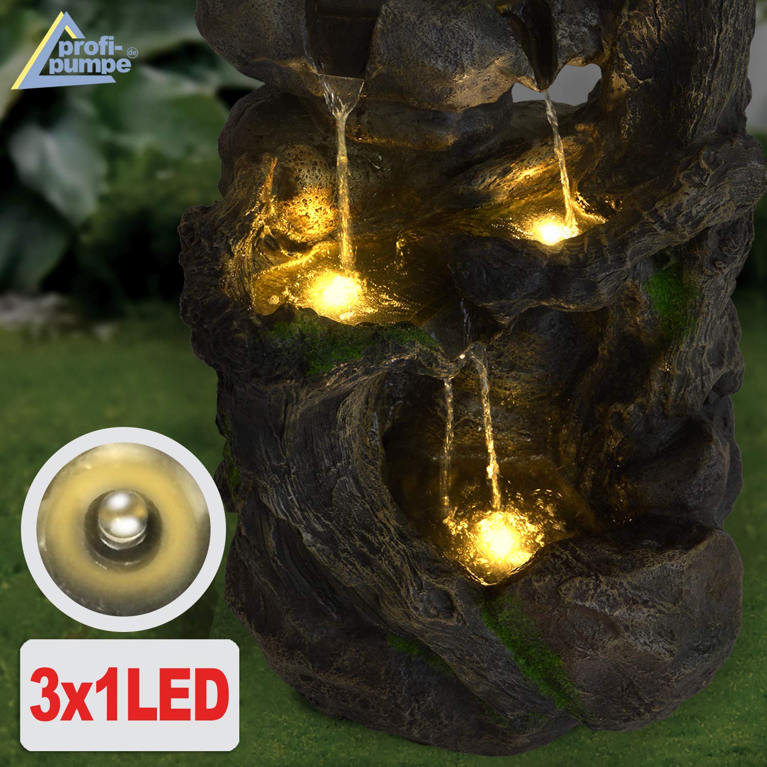 Gartenbrunnen Baumwurzel &amp; Stein-Kaskade mit LED – Zierbrunnen Indoor