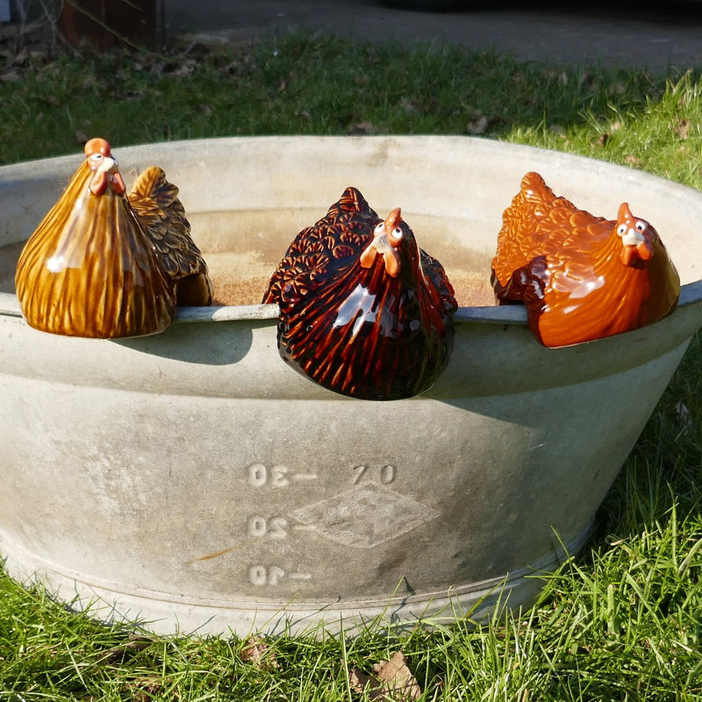 Hühner Deko 3er Set 🐔 Lustige Keramik Gartenfiguren für Balkon Terrasse & Garten