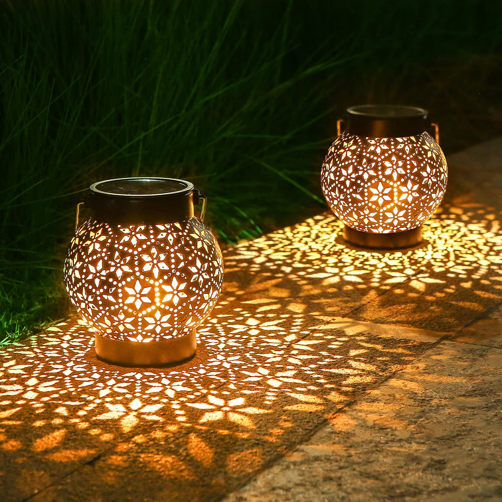 Solarlaterne Außen Hängend 2er Set – IP65 Wasserdicht, LED Warmweiß, Metall Schwarz