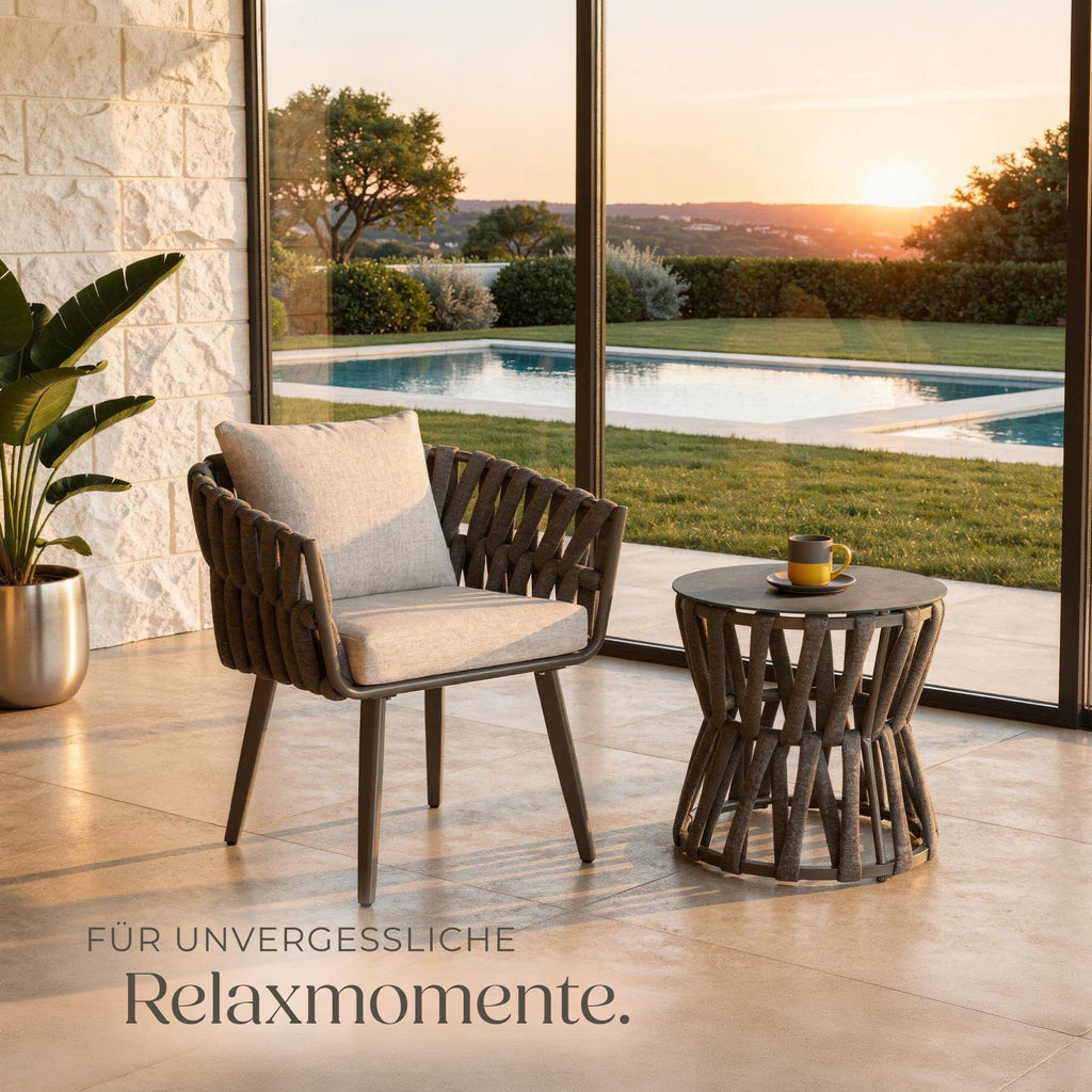 Modernes Gartenmöbel Set mit Rope Design – Aluminium Lounge Set mit Tisch & Polstern