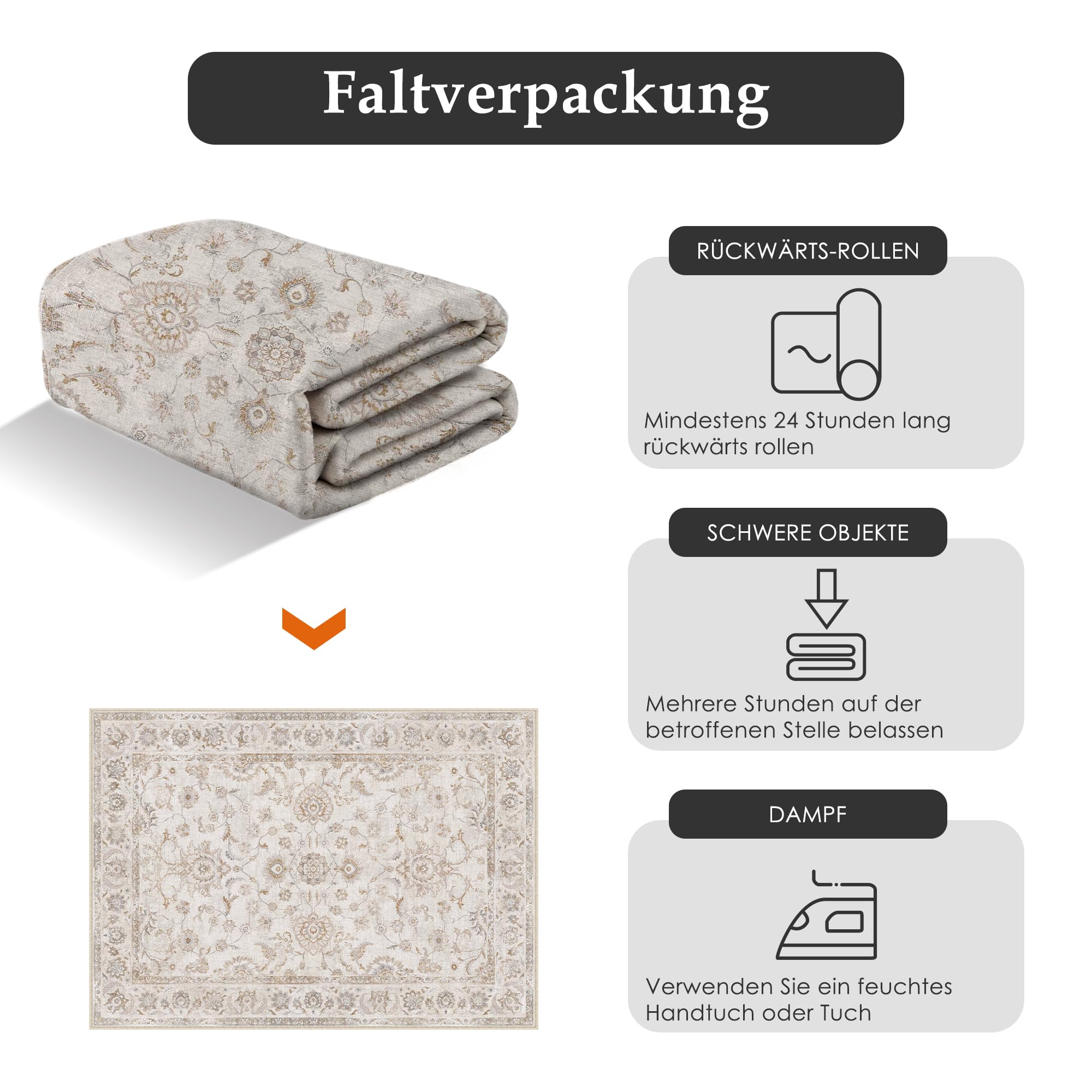 Großer Beige Teppich 300x400 cm – Waschbarer Wohnzimmer Teppich rutschfest