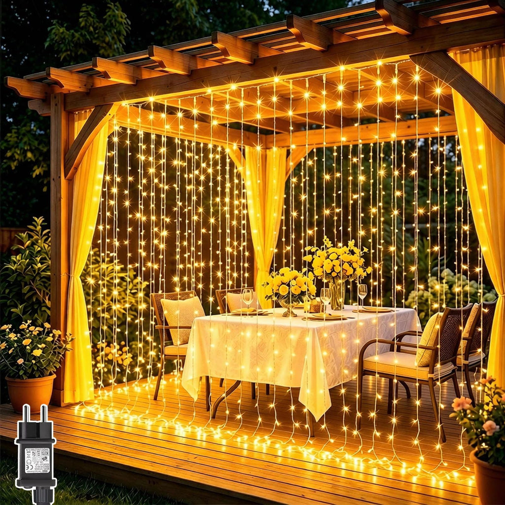 Dekofun LED Lichtervorhang 3×3 m, 300 Warmweiße LEDs, 8 Modi, IP65 für Innen & Außen
