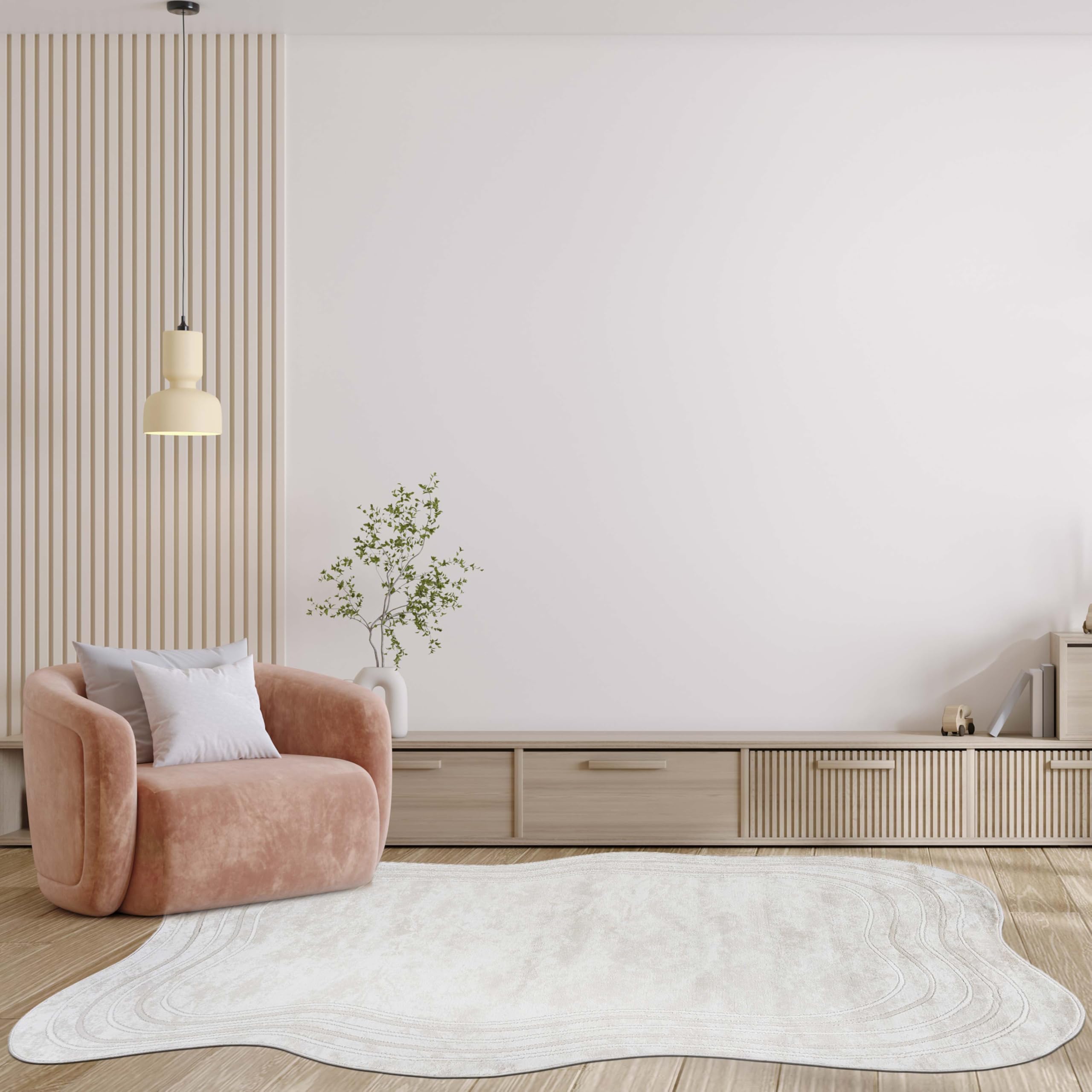 Moderner Kurzflor Teppich Beige – Weicher Wohnzimmer Teppich für Schlafzimmer & Flur