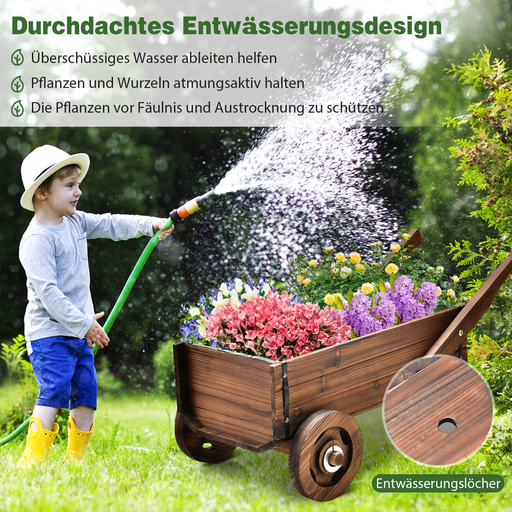 Blumenwagen Holz mit Rädern 🌿 Pflanzwagen für Garten Balkon Terrasse