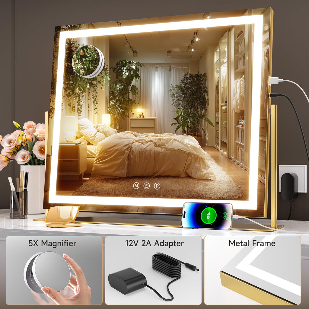 LED Schminkspiegel 60x50 cm mit Beleuchtung – Kosmetikspiegel mit Touch & 360° Drehung
