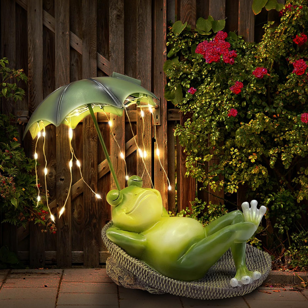 Solar Frosch Gartendeko mit Schirm Figur wasserdicht LED Garten Geschenk