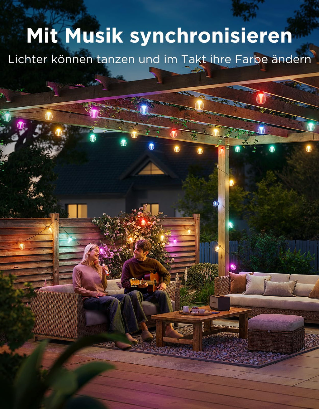 LED Garten Lichterkette 15m – RGB Außenbeleuchtung für Balkon, Terrasse & Garten