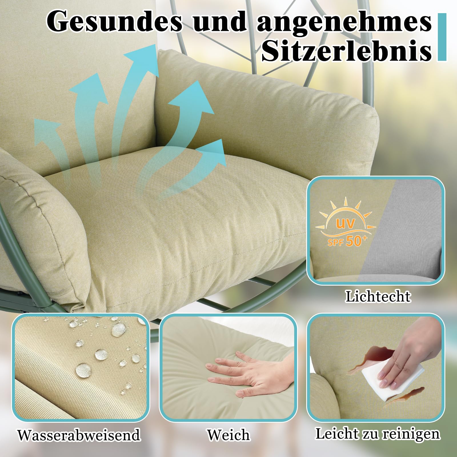 Hängesessel mit Gestell Egg Chair – Indoor &amp; Outdoor, 150 kg, Grün