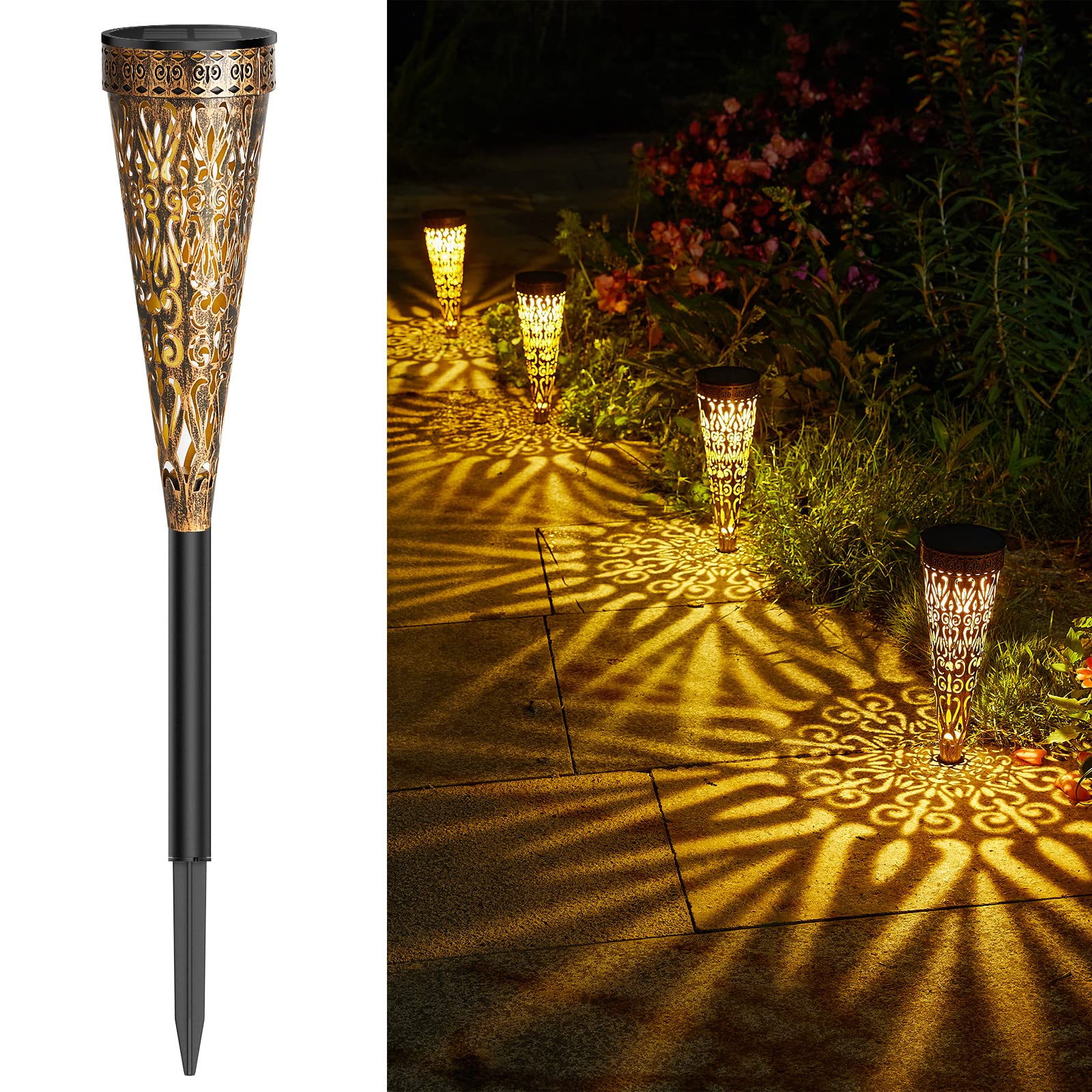 GEARLITE Solarleuchten Garten Set 4 Stück – LED Außenlampen warmweiß IP65 Balkon Terrasse