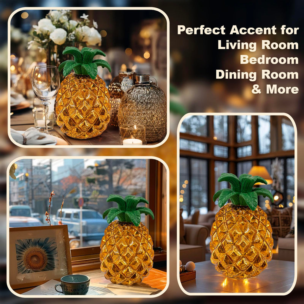 Goldene Ananas LED Lampe – Dekorative Tischlampe aus Glas für Wohnzimmer & Schlafzimmer