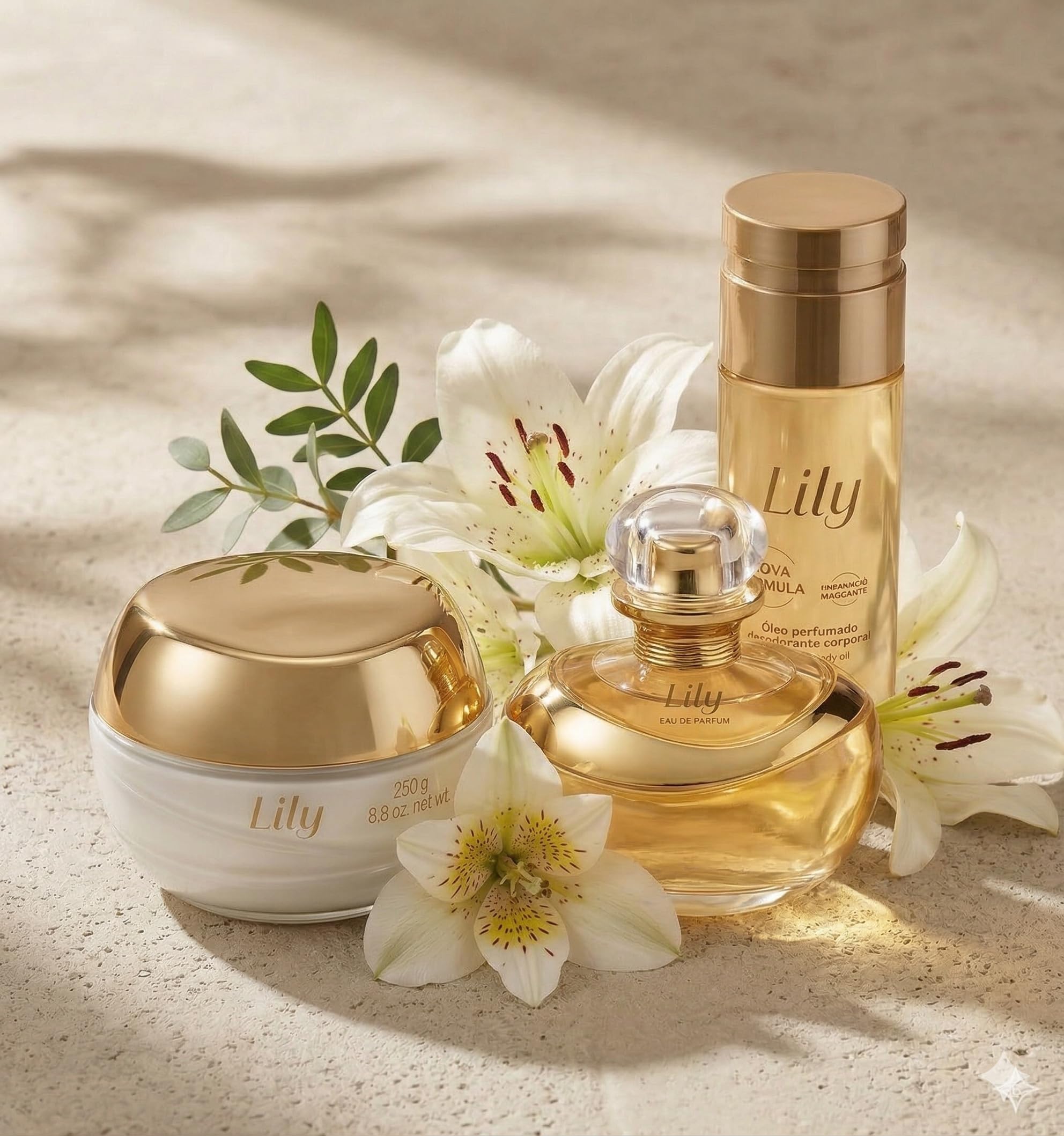 O Boticário Lily Geschenkset – Parfüm, Körperöl &amp; Creme für Damen
