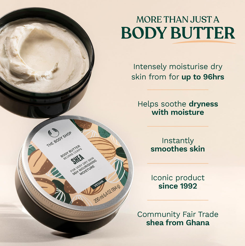 The Body Shop Shea Body Butter – Intensiv pflegende Körperbutter für trockene bis sehr trockene Haut, 200 ml