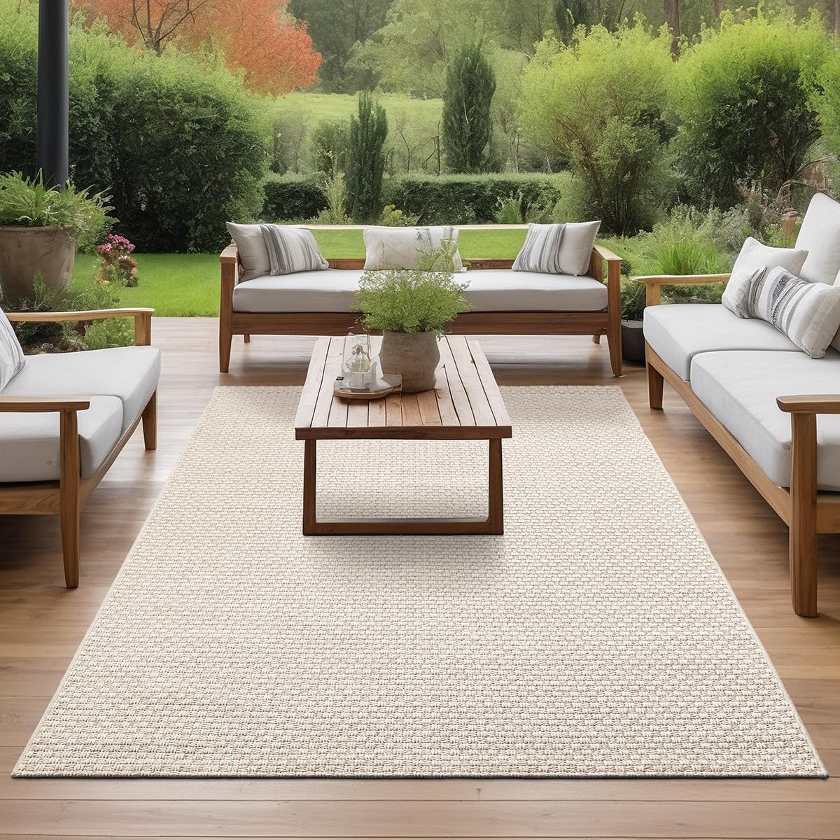 Outdoor Teppich Beige – Wetterfest für Balkon, Terrasse & Garten