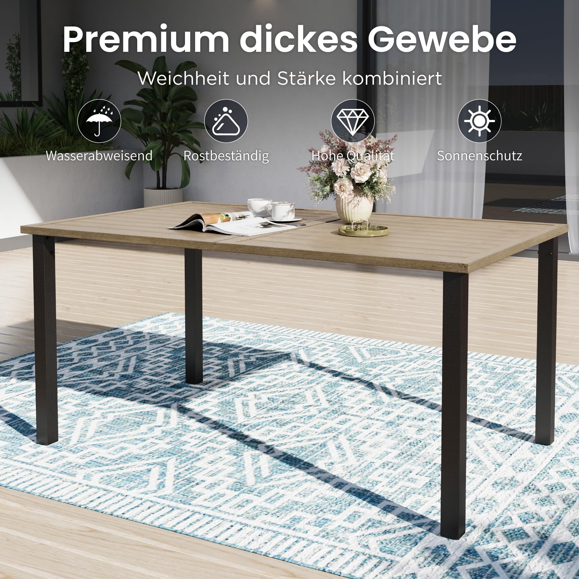 PHI VILLA Gartenmöbel Set für 6 Personen – Wetterfestes Outdoor Essgruppe