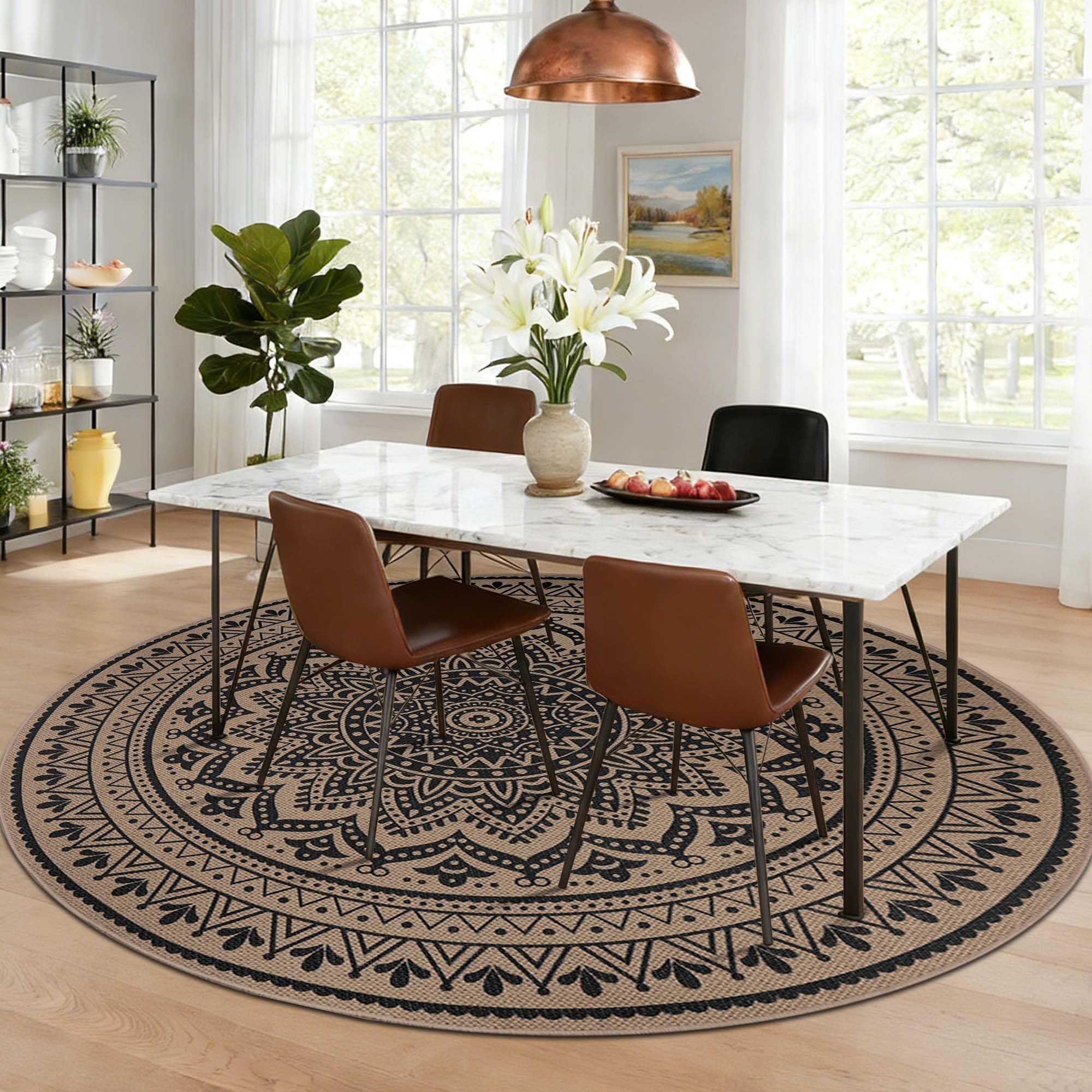 Runder Teppich Jute Look – Moderner Wohn & Balkon Teppich 120 cm